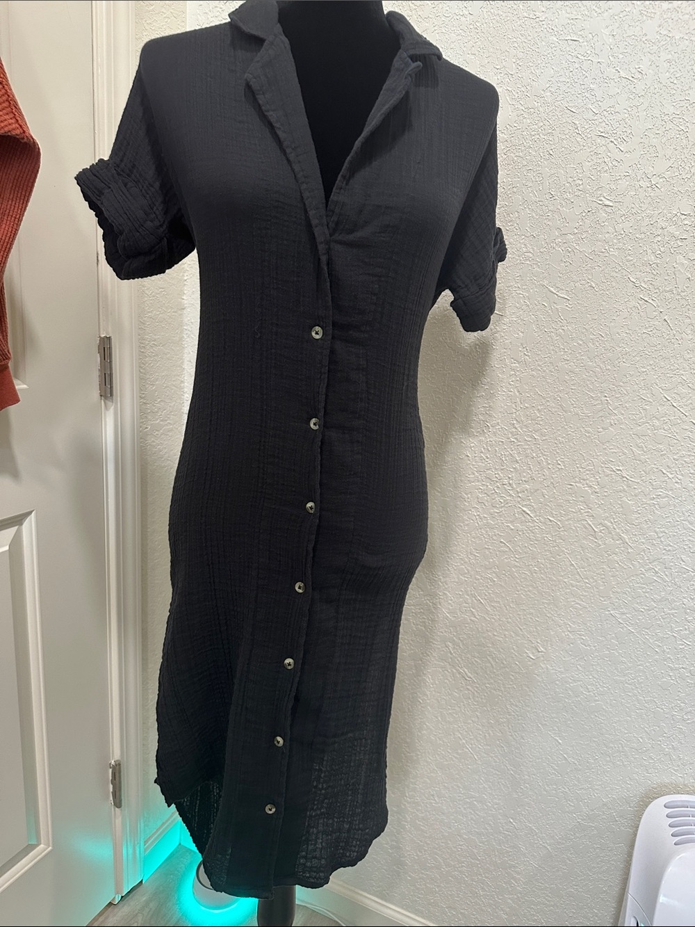 Anthropologie Black Button-Front Midi Dress Cover up